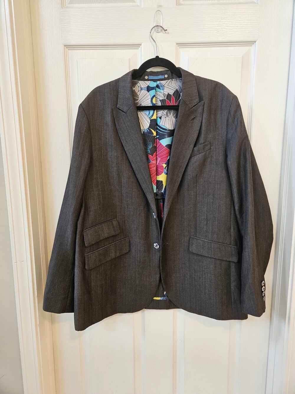Robert Graham Men's Gray Herringbone Linen & Wool Blend Unstructured Blazer